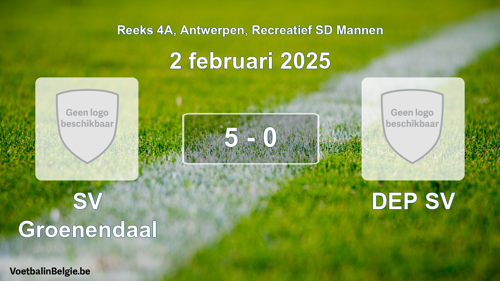 Played match recreational sd men football: SV Groenendaal - DEP SV 5 - 0 (2 February 2025)