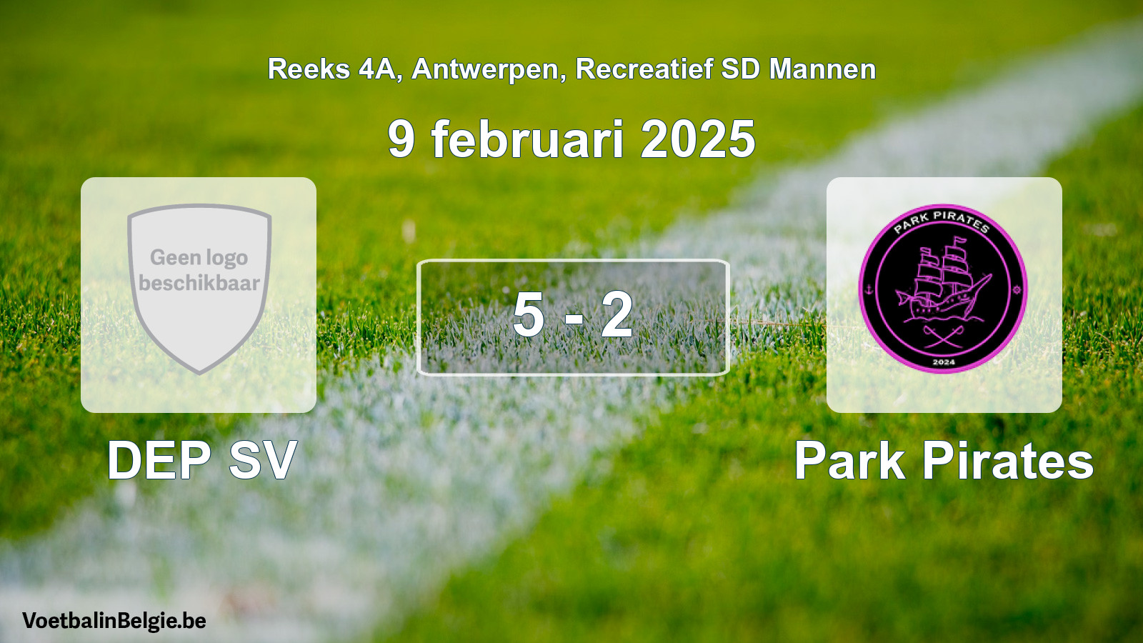 Gespeelde wedstrijd recreatiefvoetbal: DEP SV - Park Pirates 5 - 2 (9 februari 2025)