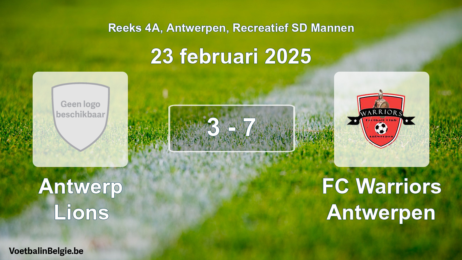 Gespeelde wedstrijd recreatiefvoetbal: Antwerp Lions - FC Warriors Antwerpen 3 - 7 (23 februari 2025)