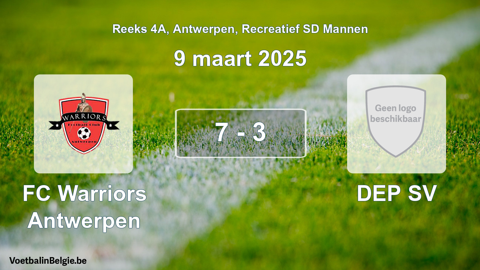 Gespeelde wedstrijd recreatiefvoetbal: FC Warriors Antwerpen - DEP SV 7 - 3 (9 maart 2025)