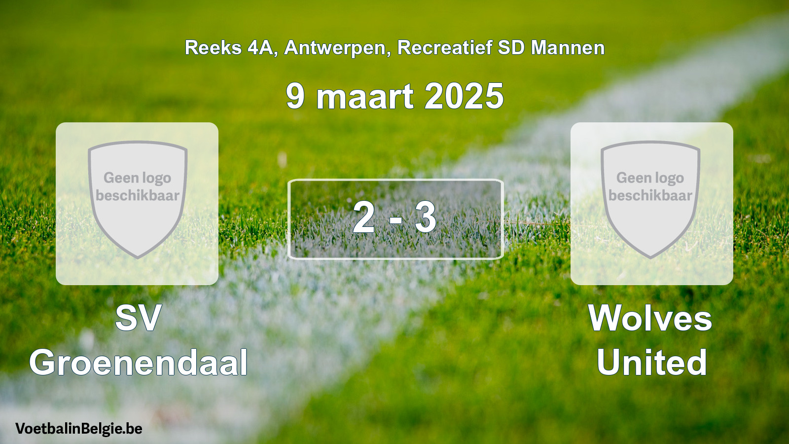 Gespeelde wedstrijd recreatiefvoetbal: SV Groenendaal - Wolves United 2 - 3 (9 maart 2025)