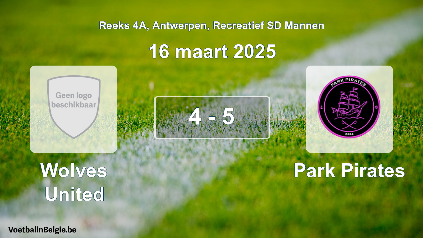 Gespeelde wedstrijd recreatiefvoetbal: Wolves United - Park Pirates 4 - 5 (16 maart 2025)