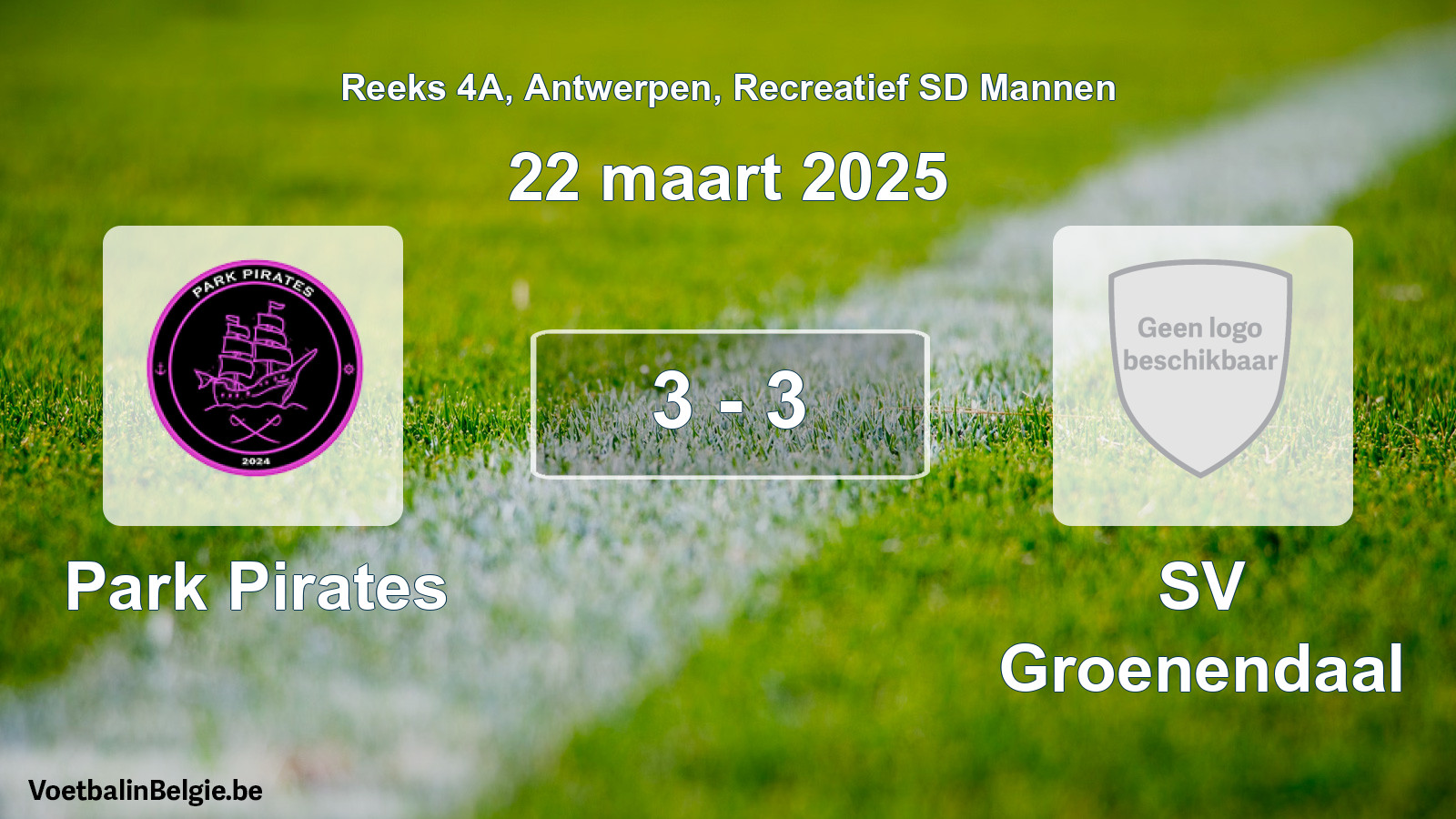 Gespeelde wedstrijd recreatiefvoetbal: Park Pirates - SV Groenendaal 3 - 3 (22 maart 2025)