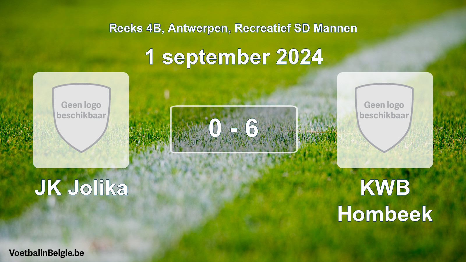 Gespeelde wedstrijd recreatiefvoetbal: JK Jolika - KWB Hombeek 0 - 6 (1 september 2024)