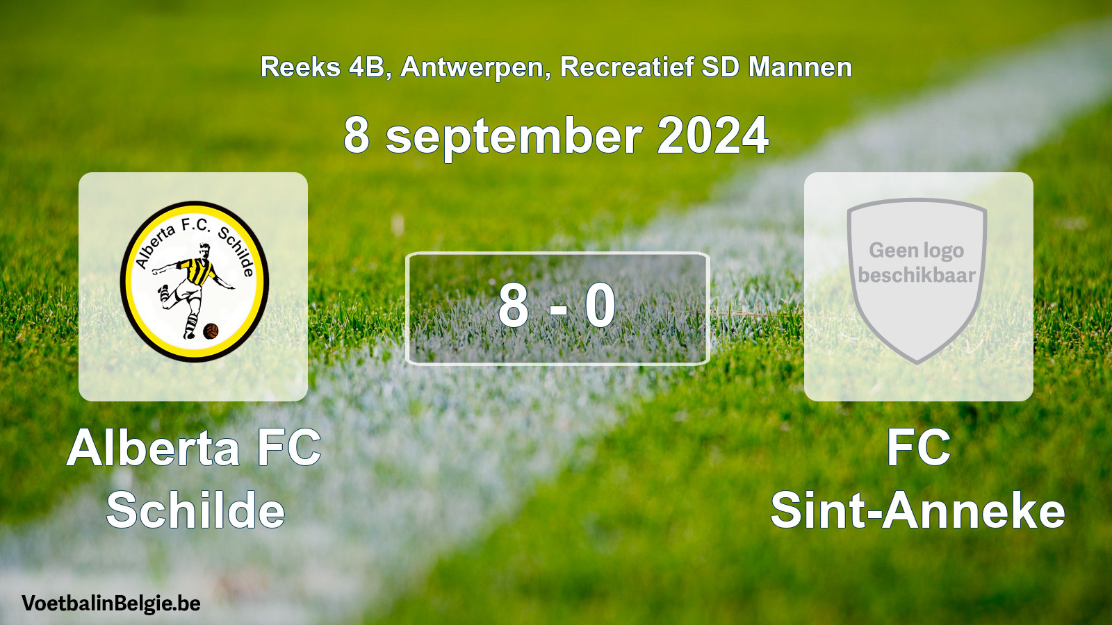 Match joué football récréatif sd hommes: Alberta FC Schilde - FC Sint-Anneke 8 - 0 (8 septembre 2024)