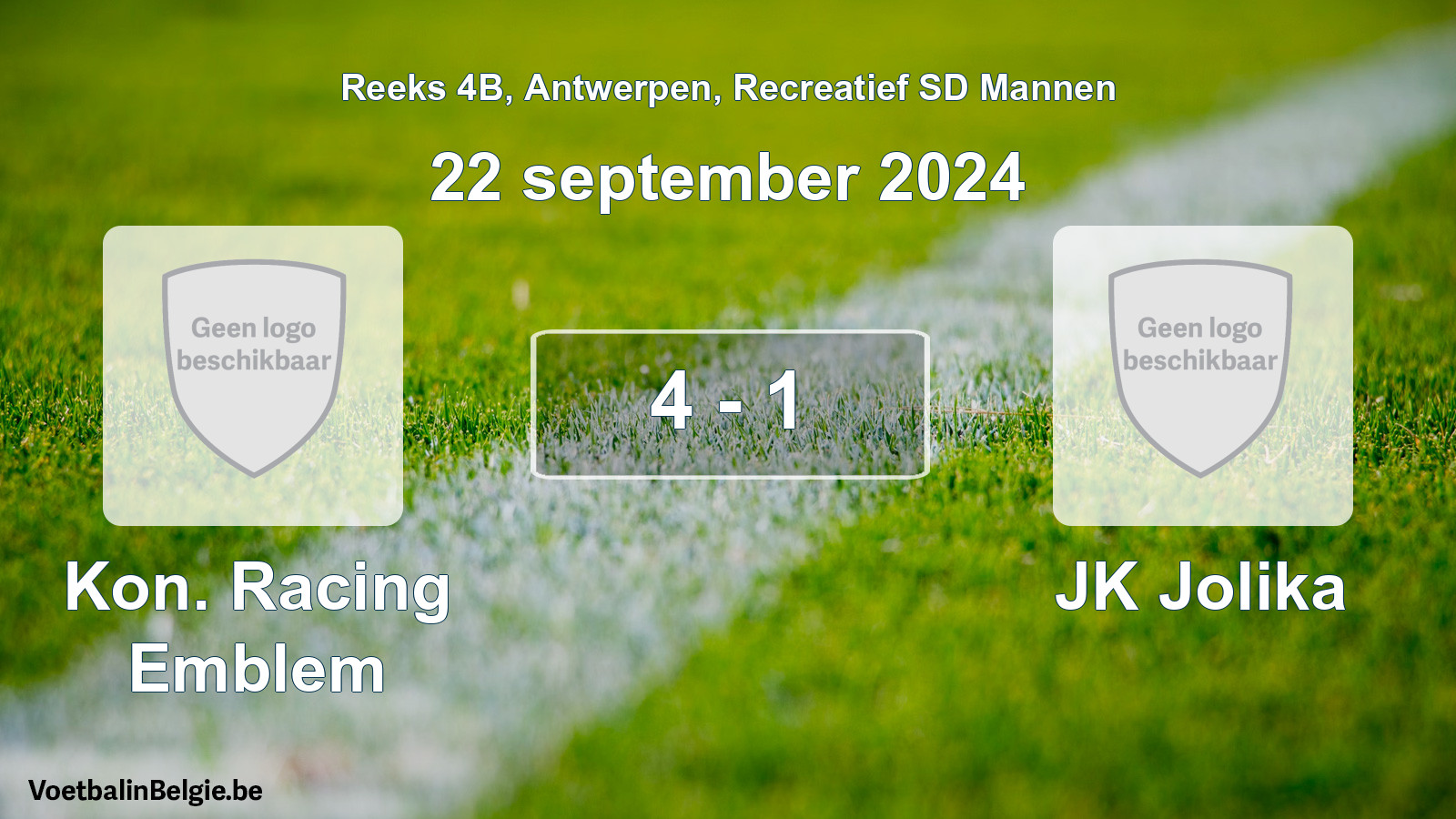Gespeelde wedstrijd recreatiefvoetbal: Kon. Racing Emblem - JK Jolika 4 - 1 (22 september 2024)