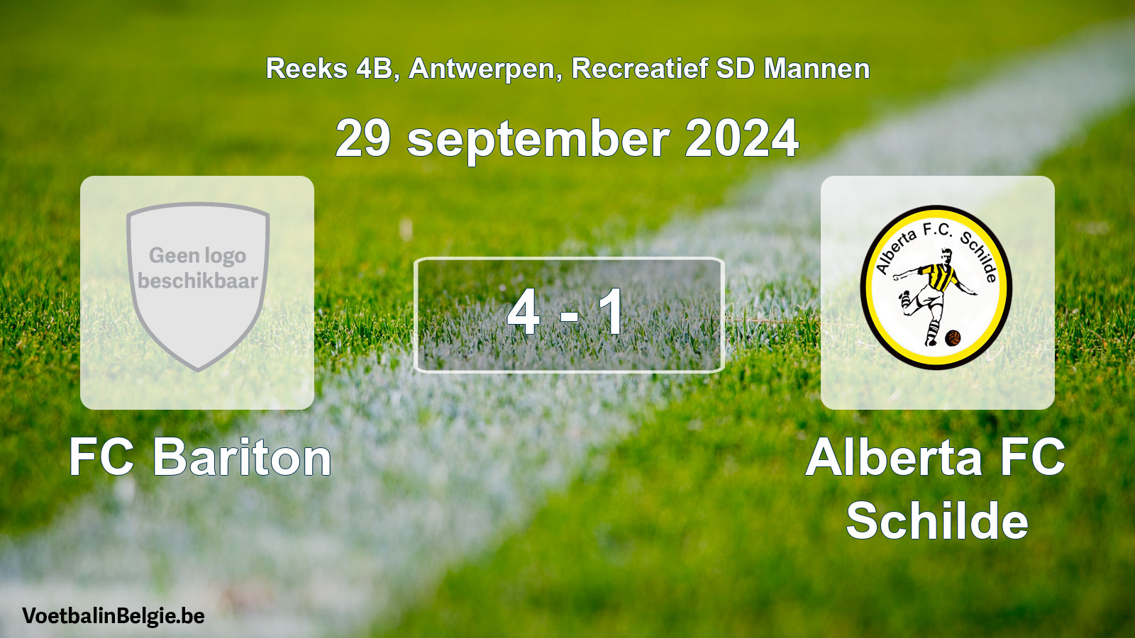 Gespeelde wedstrijd recreatiefvoetbal: FC Bariton - Alberta FC Schilde 4 - 1 (29 september 2024)
