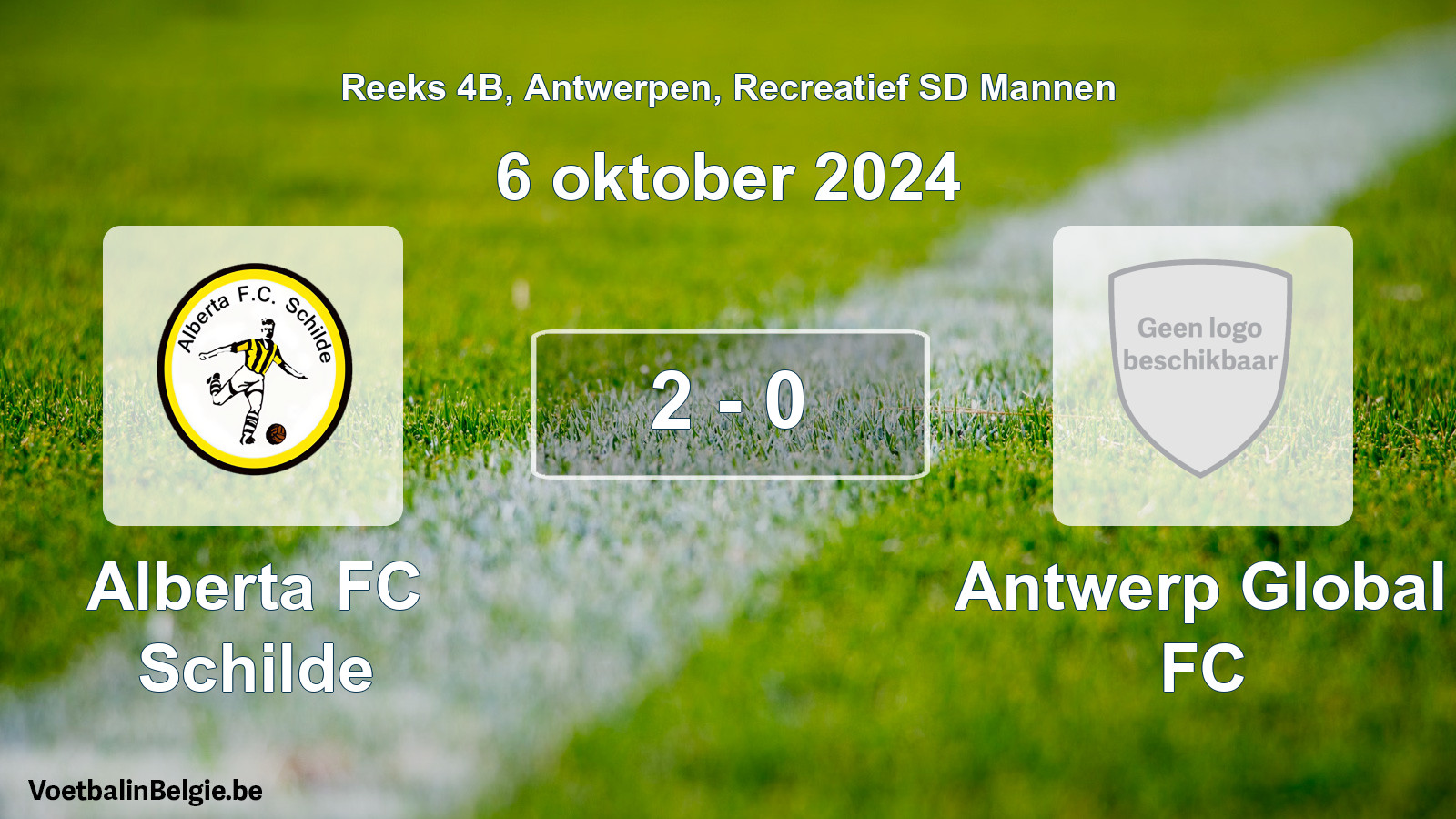 Gespeelde wedstrijd recreatiefvoetbal: Alberta FC Schilde - Antwerp Global FC 2 - 0 (6 oktober 2024)