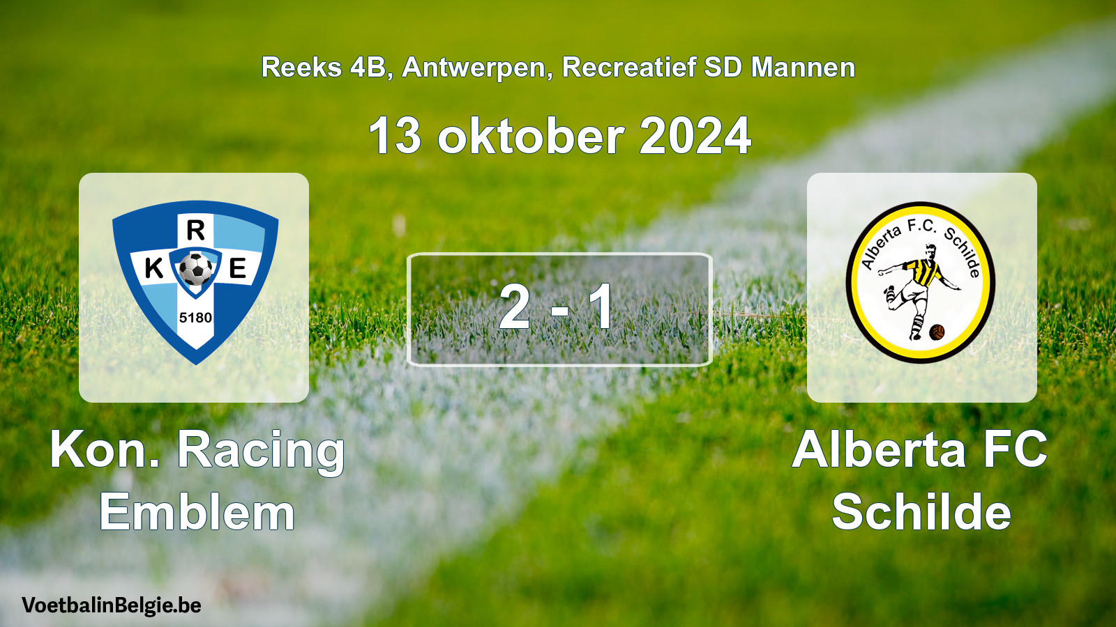 Played match recreational sd men football: Kon. Racing Emblem - Alberta FC Schilde 2 - 1 (13 October 2024)