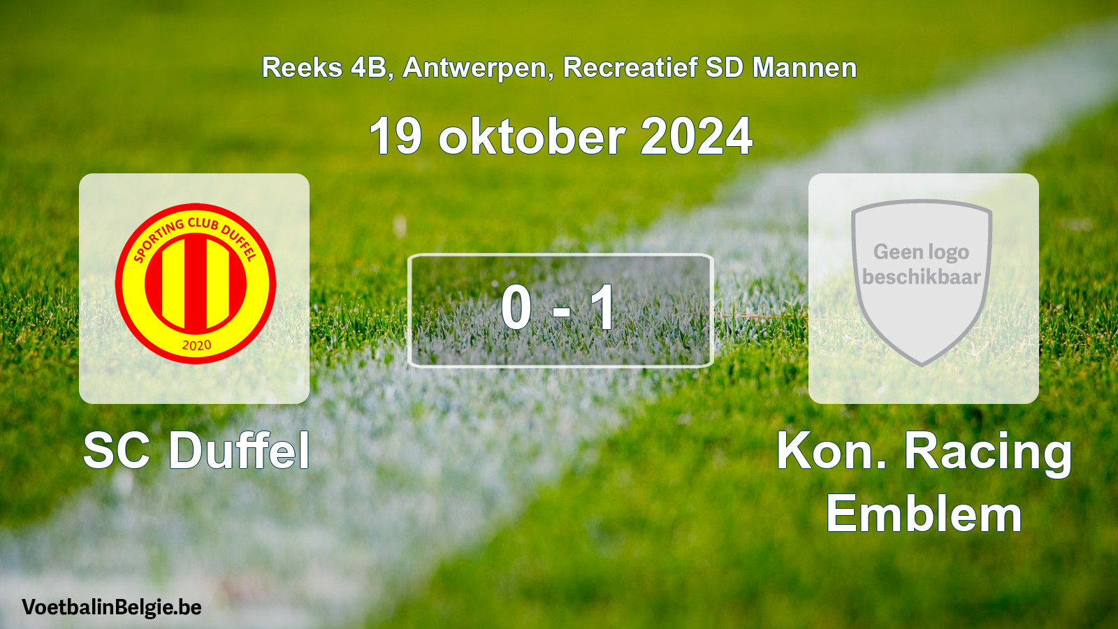 Gespeelde wedstrijd recreatiefvoetbal: SC Duffel - Kon. Racing Emblem 0 - 1 (19 oktober 2024)