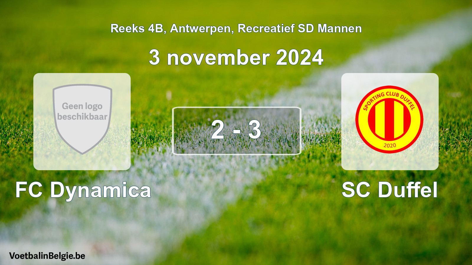 Gespeelde wedstrijd recreatiefvoetbal: FC Dynamica - SC Duffel 2 - 3 (3 november 2024)