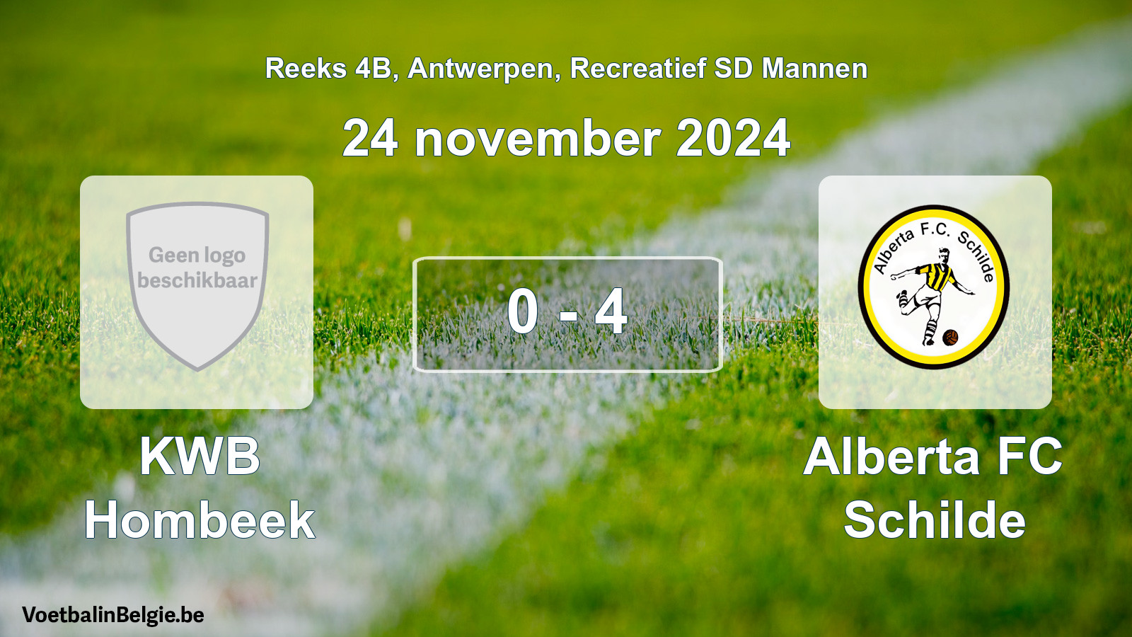 Gespeelde wedstrijd recreatiefvoetbal: KWB Hombeek - Alberta FC Schilde 0 - 4 (24 november 2024)