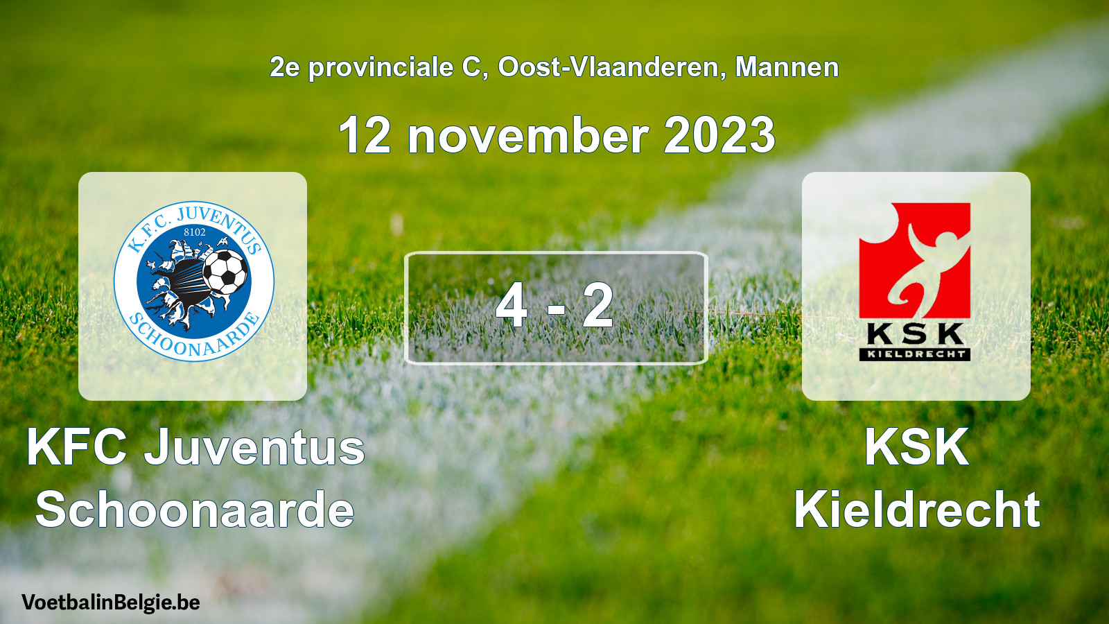 Gespeelde wedstrijd mannenvoetbal: KFC Juventus Schoonaarde - KSK Kieldrecht 4 - 2 (12 november 2023)
