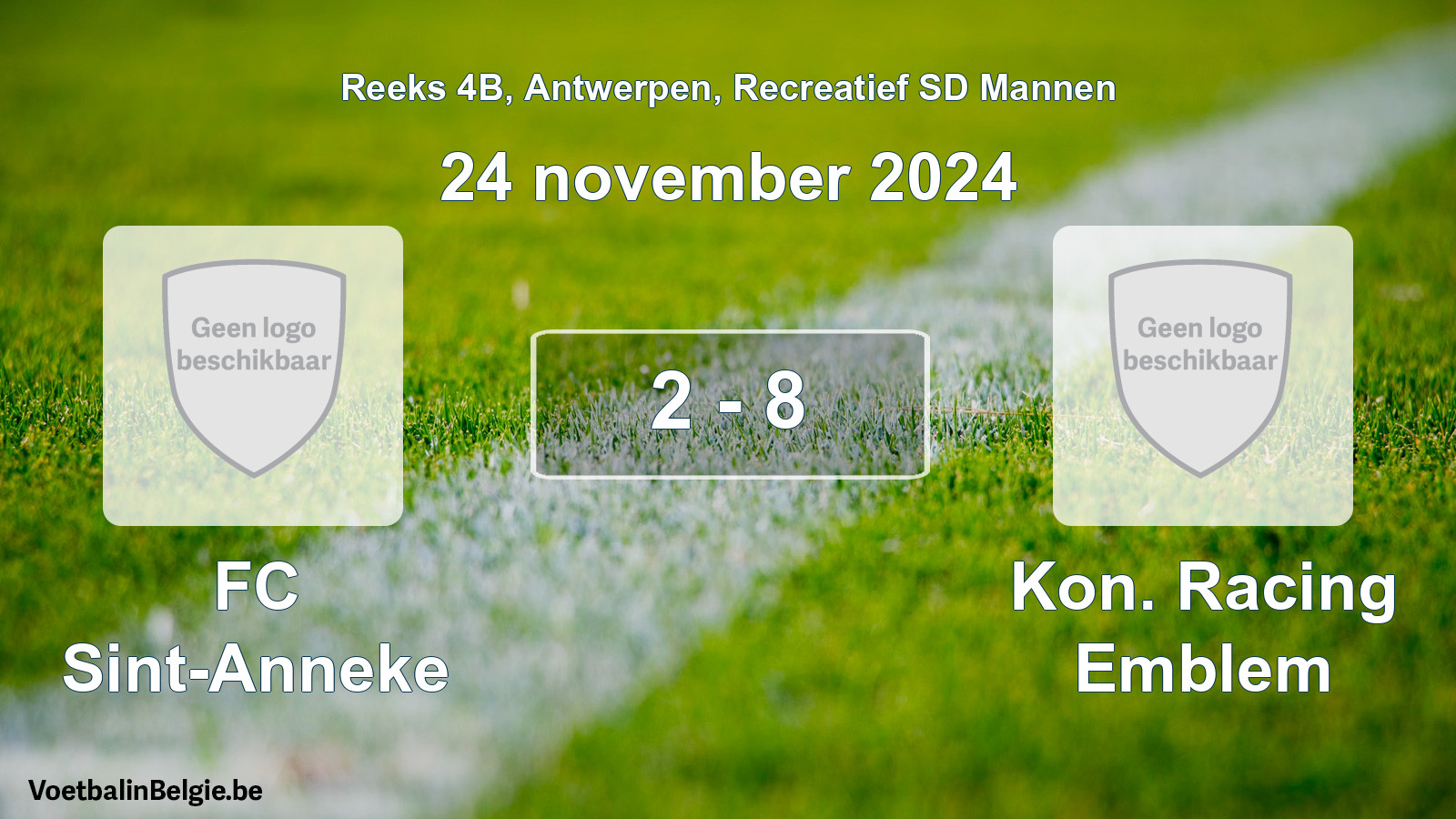 Gespeelde wedstrijd recreatiefvoetbal: FC Sint-Anneke - Kon. Racing Emblem 2 - 8 (24 november 2024)