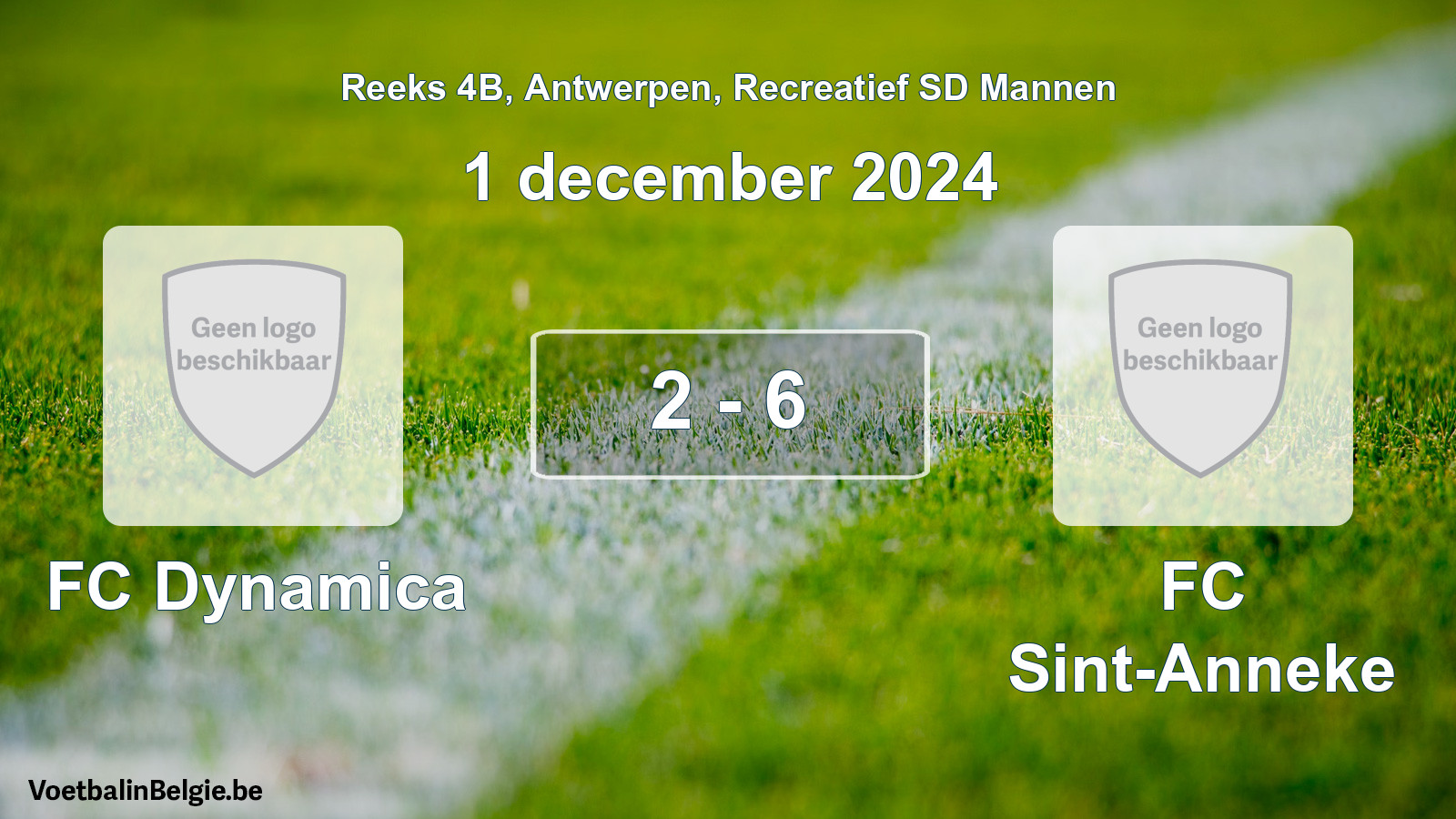 Gespeelde wedstrijd recreatiefvoetbal: FC Dynamica - FC Sint-Anneke 2 - 6 (1 december 2024)