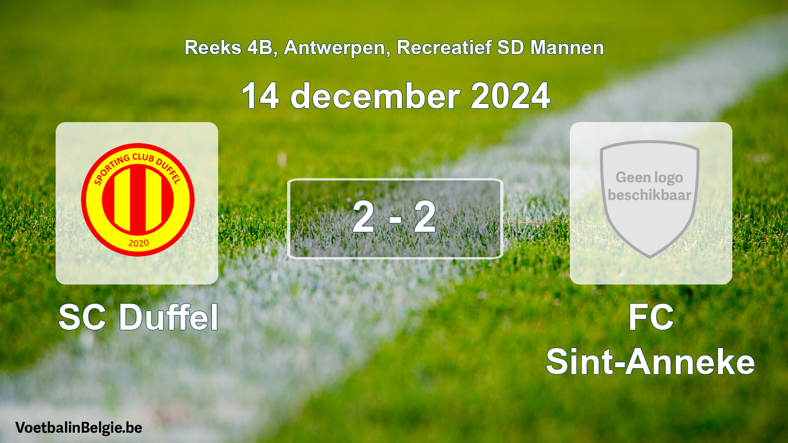 Gespeelde wedstrijd recreatiefvoetbal: SC Duffel - FC Sint-Anneke 2 - 2 (14 december 2024)
