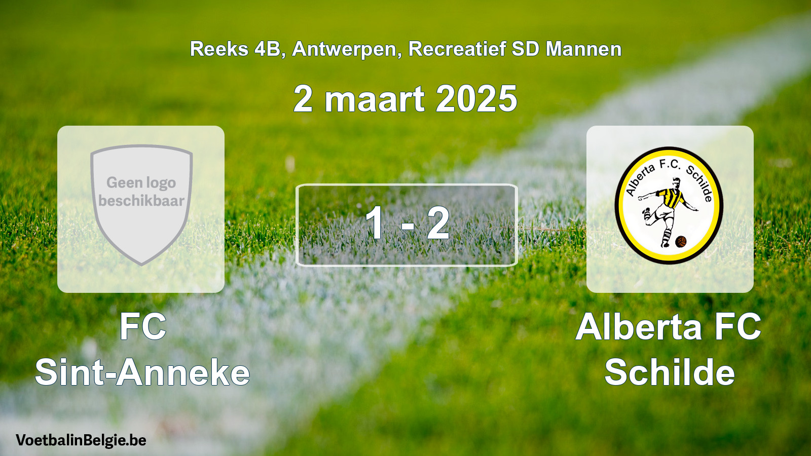 Gespeelde wedstrijd recreatiefvoetbal: FC Sint-Anneke - Alberta FC Schilde 1 - 2 (2 maart 2025)