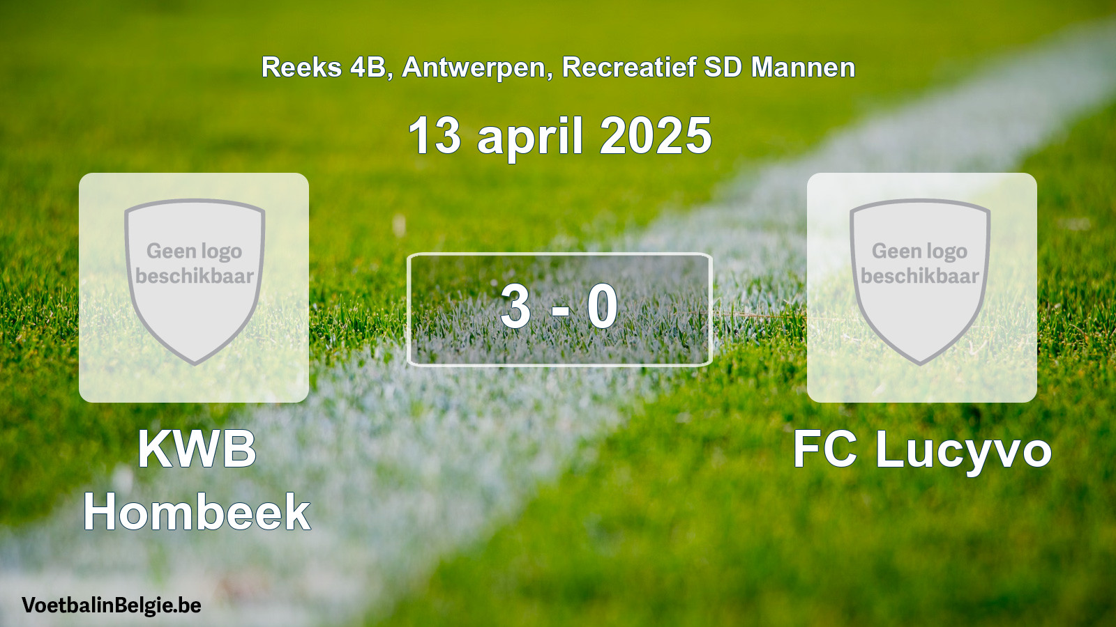 Gespeelde wedstrijd recreatiefvoetbal: KWB Hombeek - FC Lucyvo 3 - 0 (13 april 2025)