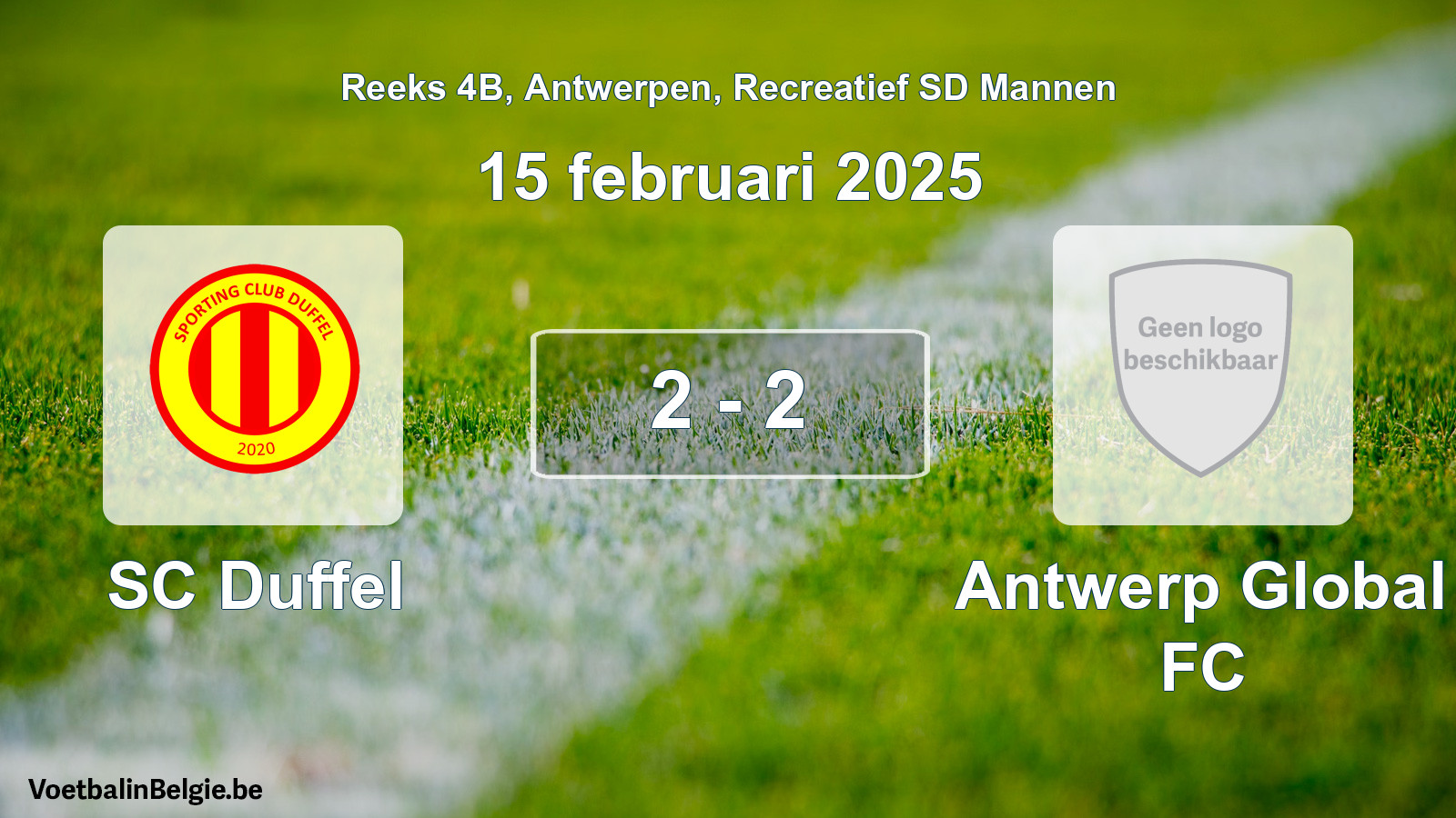 Played match recreational sd men football: SC Duffel - Antwerp Global FC 2 - 2 (15 February 2025)