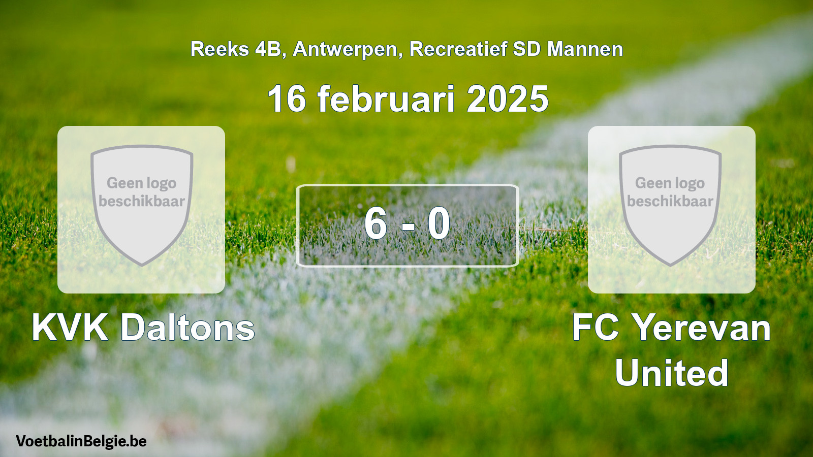 Gespeelde wedstrijd recreatiefvoetbal: KVK Daltons - FC Yerevan United 6 - 0 (16 februari 2025)
