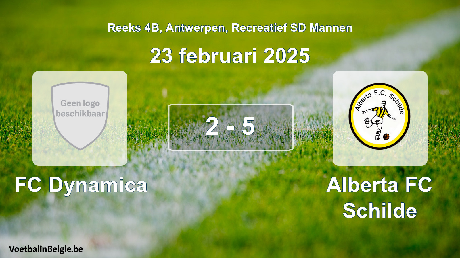 Gespeelde wedstrijd recreatiefvoetbal: FC Dynamica - Alberta FC Schilde 2 - 5 (23 februari 2025)