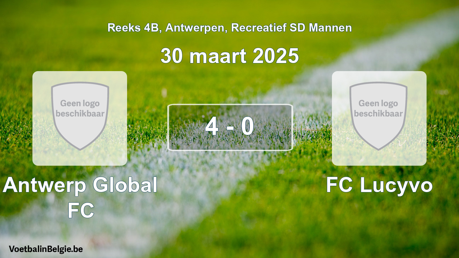 Gespeelde wedstrijd recreatiefvoetbal: Antwerp Global FC - FC Lucyvo 4 - 0 (30 maart 2025)