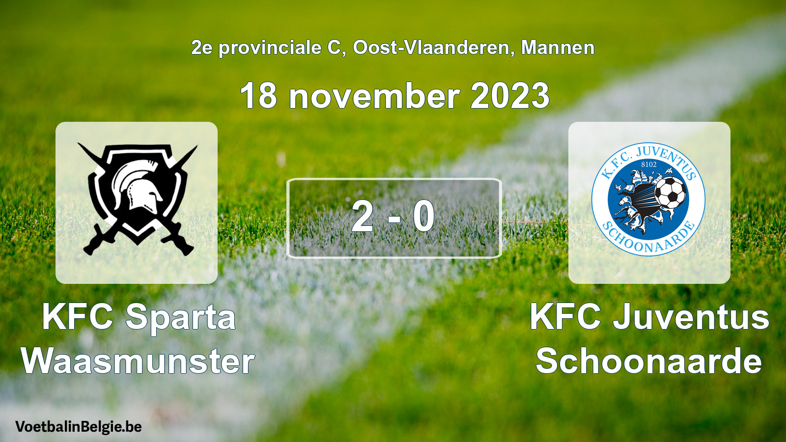 Gespeelde wedstrijd mannenvoetbal: KFC Sparta Waasmunster - KFC Juventus Schoonaarde 2 - 0 (18 november 2023)