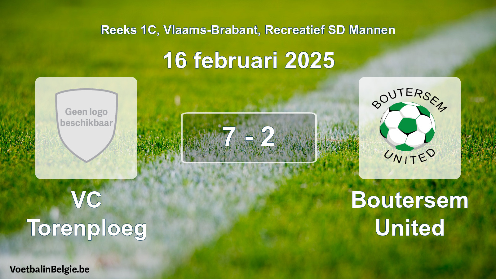Gespeelde wedstrijd recreatiefvoetbal: VC Torenploeg - Boutersem United 7 - 2 (16 februari 2025)