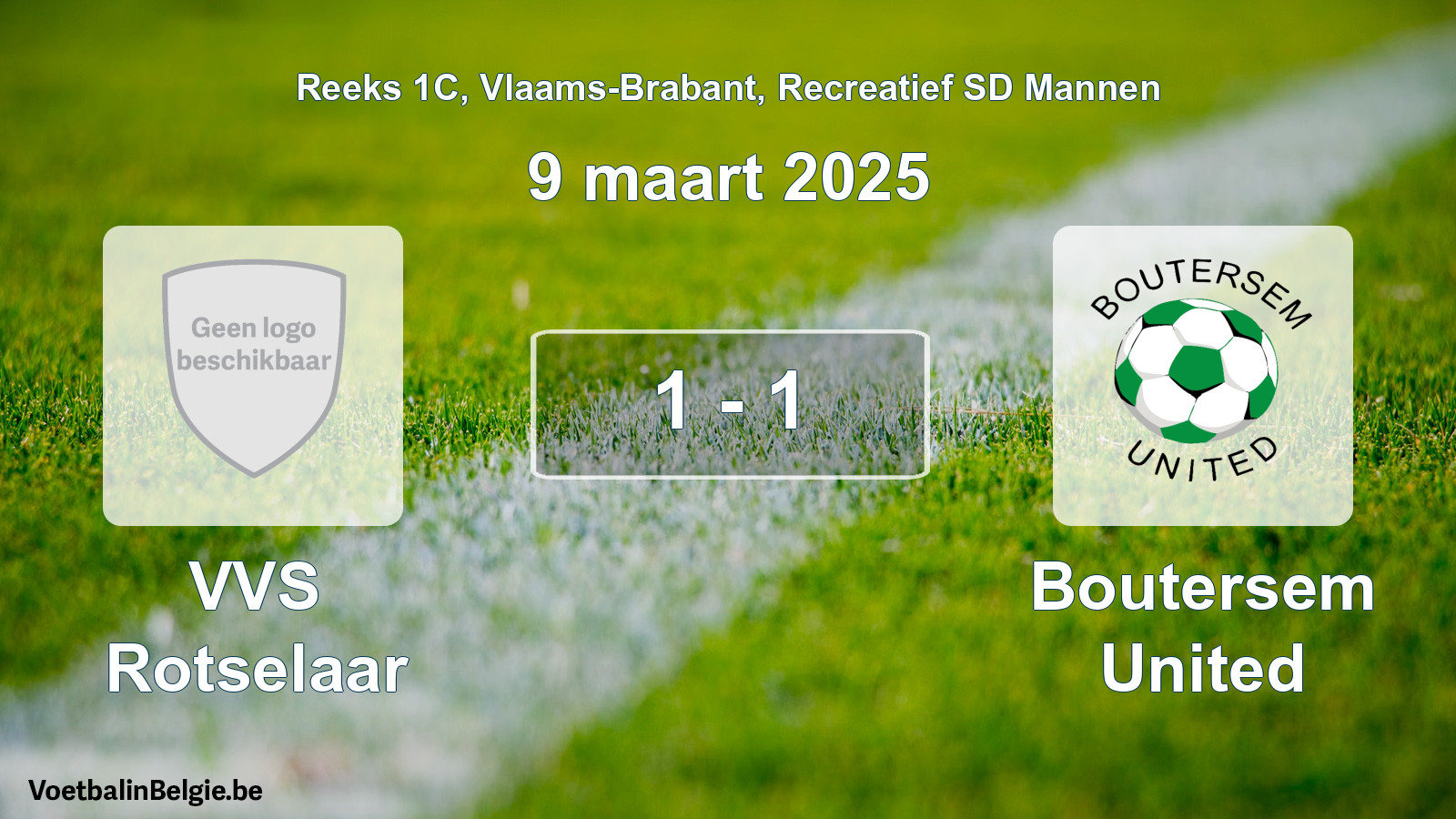 Gespeelde wedstrijd recreatiefvoetbal: VVS Rotselaar - Boutersem United 1 - 1 (9 maart 2025)