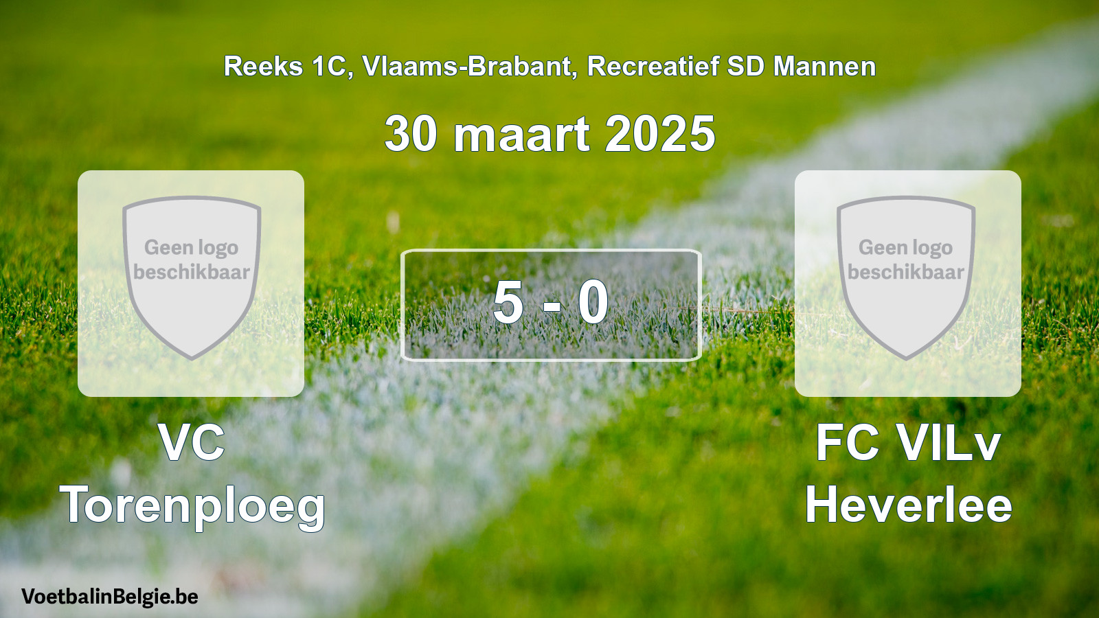 Gespeelde wedstrijd recreatiefvoetbal: VC Torenploeg - FC VILv Heverlee 5 - 0 (30 maart 2025)