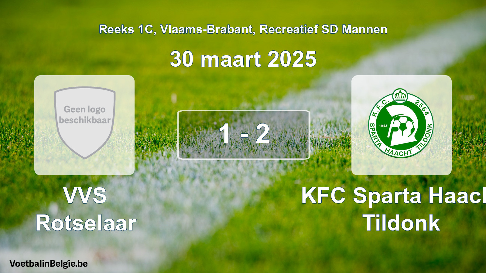 Gespeelde wedstrijd recreatiefvoetbal: VVS Rotselaar - KFC Sparta Haacht Tildonk 1 - 2 (30 maart 2025)