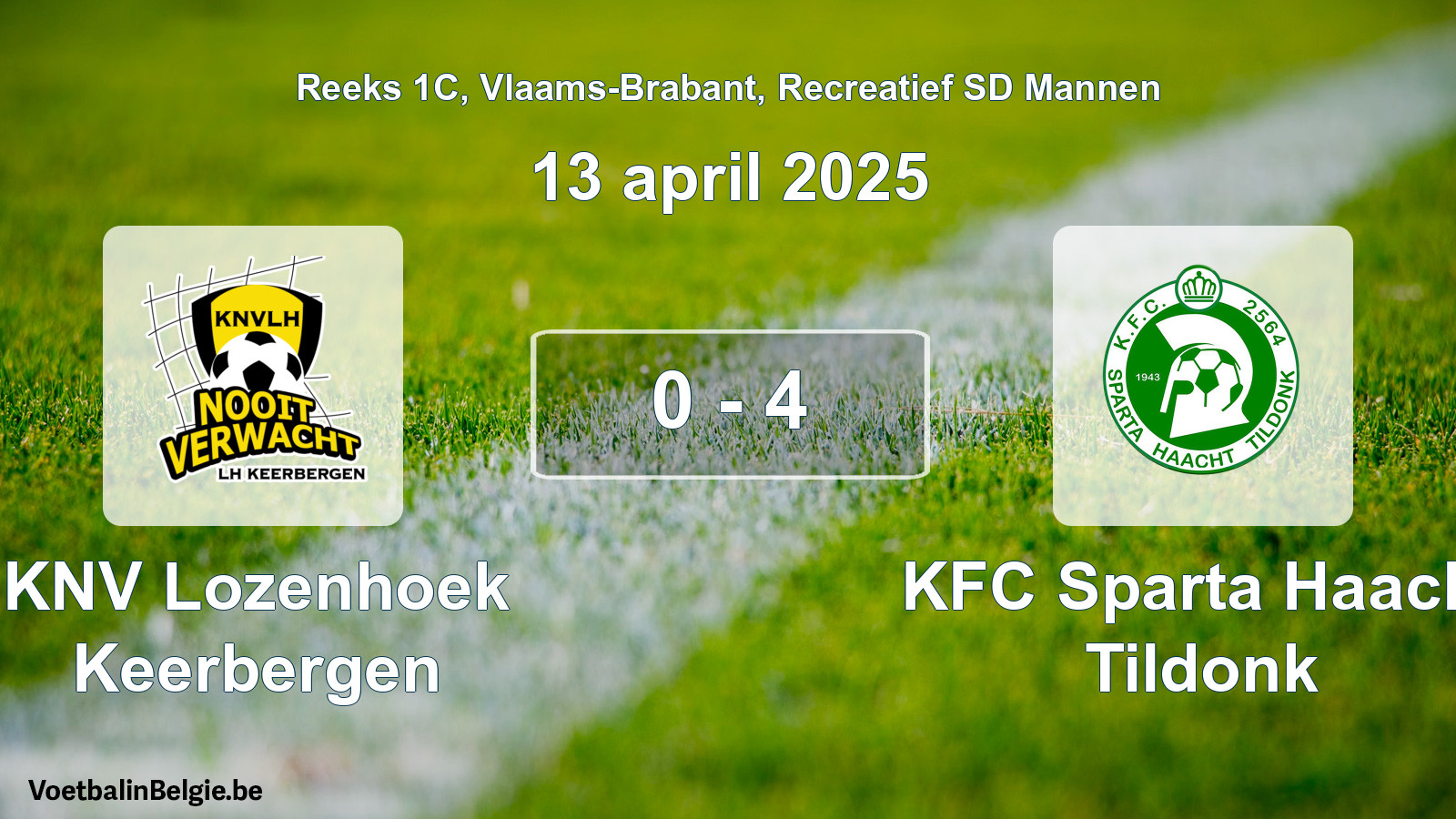 Gespeelde wedstrijd recreatiefvoetbal: KNV Lozenhoek Keerbergen - KFC Sparta Haacht Tildonk 0 - 4 (13 april 2025)