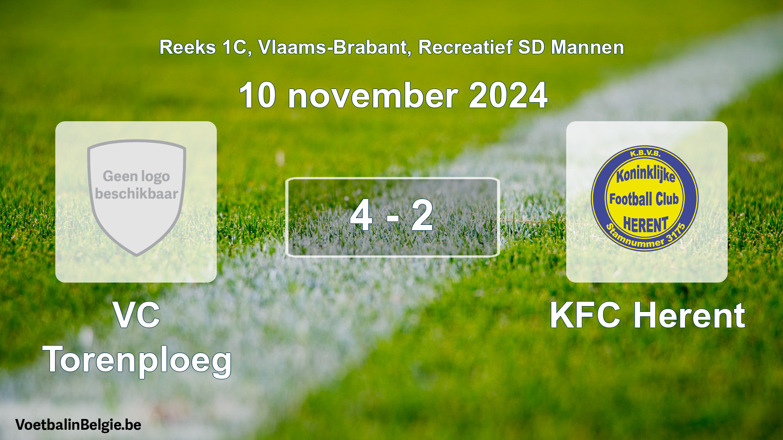 Gespeelde wedstrijd recreatiefvoetbal: VC Torenploeg - KFC Herent 4 - 2 (10 november 2024)