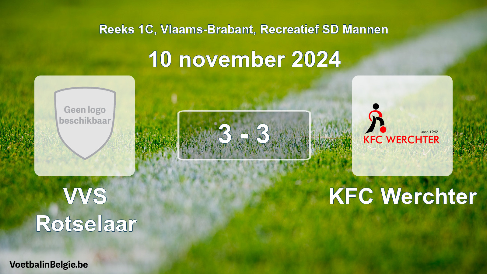 Gespeelde wedstrijd recreatiefvoetbal: VVS Rotselaar - KFC Werchter 3 - 3 (10 november 2024)
