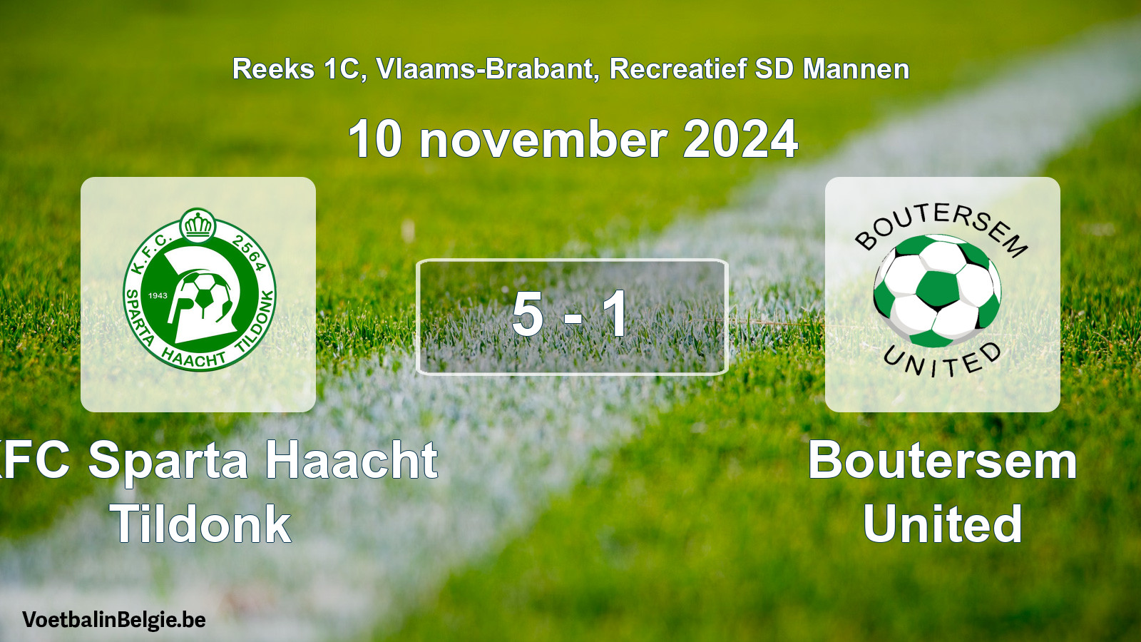 Gespeelde wedstrijd recreatiefvoetbal: KFC Sparta Haacht Tildonk - Boutersem United 5 - 1 (10 november 2024)