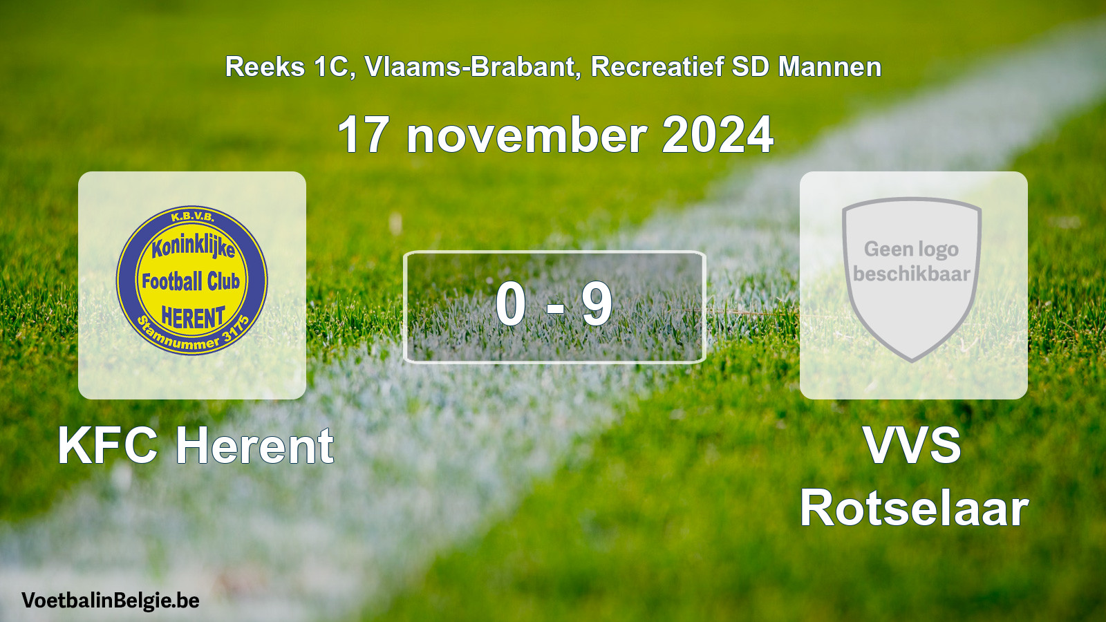 Gespeelde wedstrijd recreatiefvoetbal: KFC Herent - VVS Rotselaar 0 - 9 (17 november 2024)