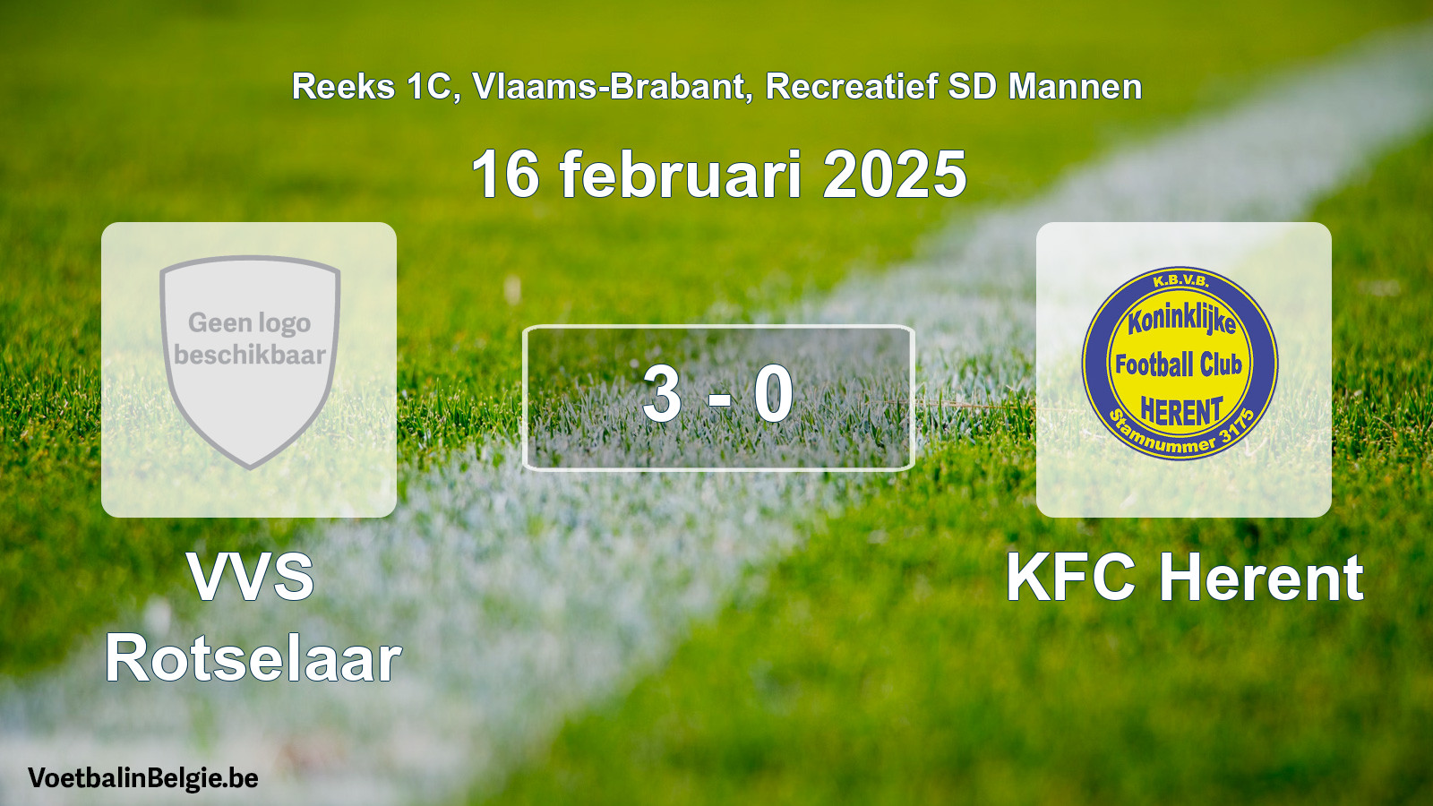 Gespeelde wedstrijd recreatiefvoetbal: VVS Rotselaar - KFC Herent 3 - 0 (16 februari 2025)