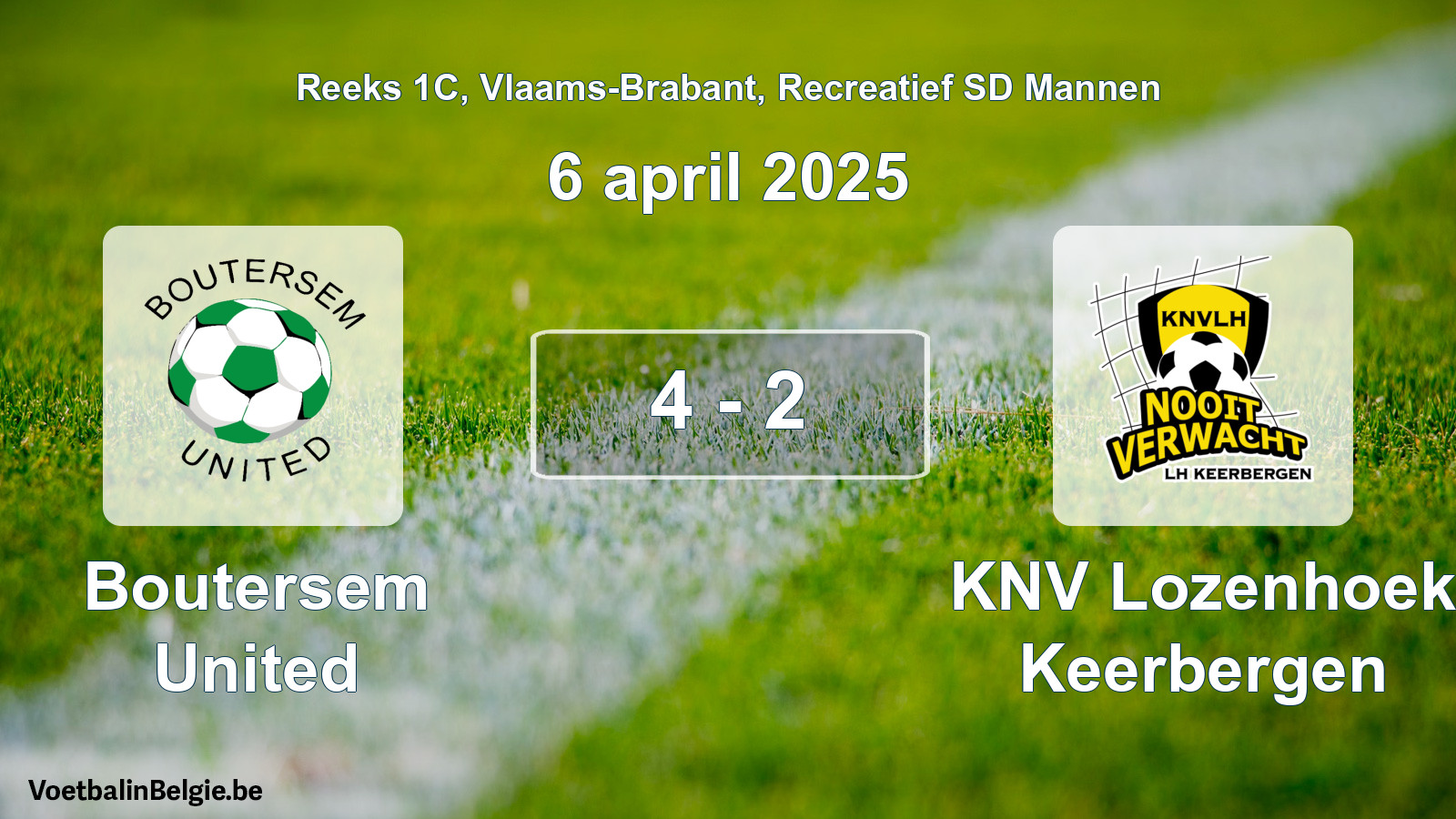Gespeelde wedstrijd recreatiefvoetbal: Boutersem United - KNV Lozenhoek Keerbergen 4 - 2 (6 april 2025)
