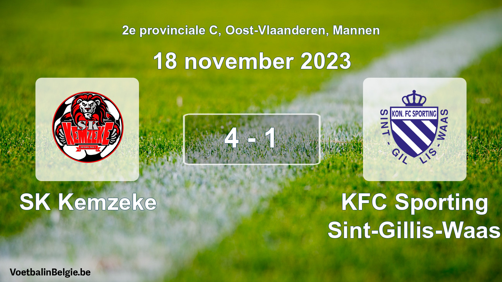 Gespeelde wedstrijd mannenvoetbal: SK Kemzeke - KFC Sporting Sint-Gillis-Waas 4 - 1 (18 november 2023)