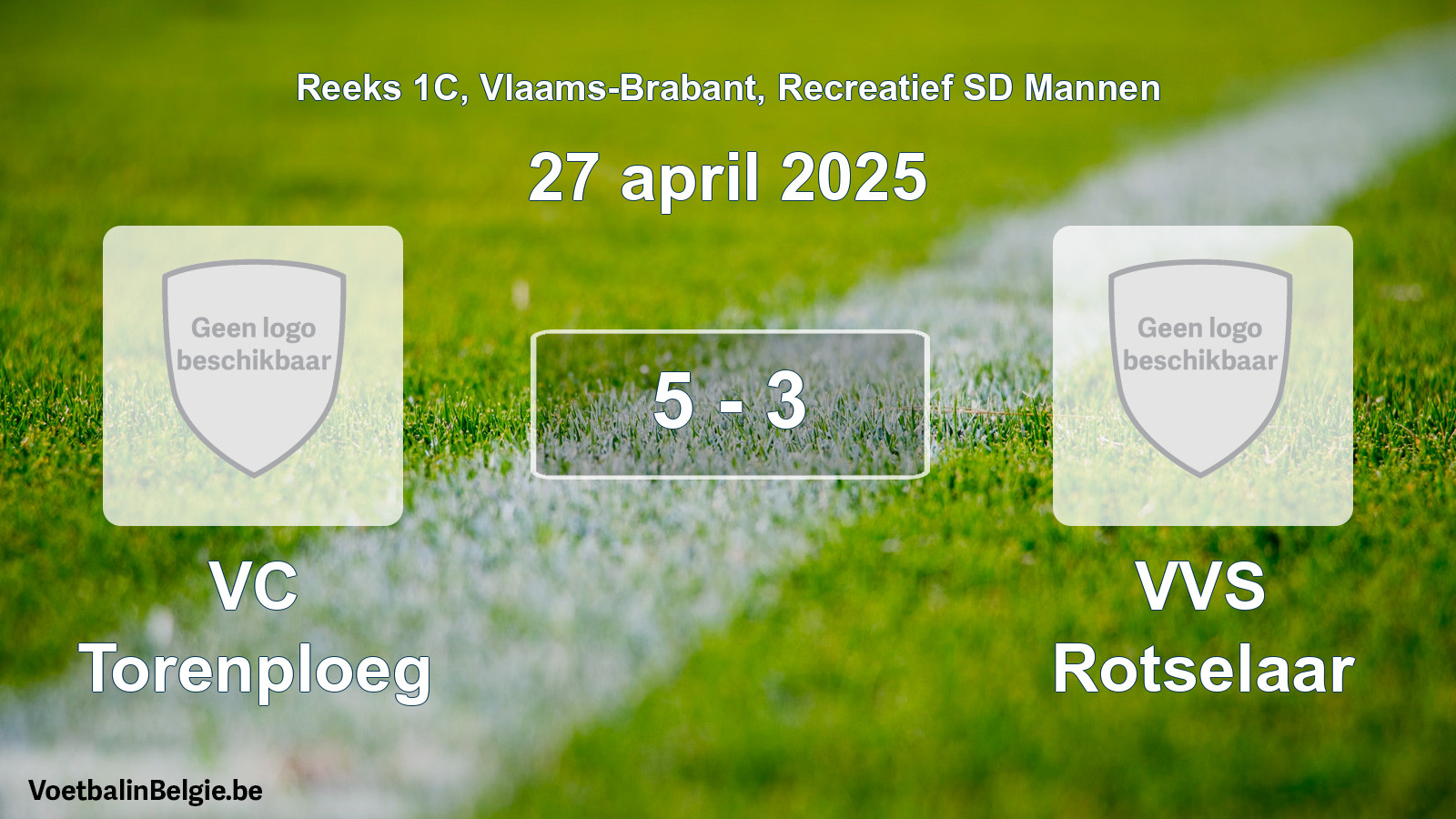 Gespeelde wedstrijd recreatiefvoetbal: VC Torenploeg - VVS Rotselaar 5 - 3 (27 april 2025)