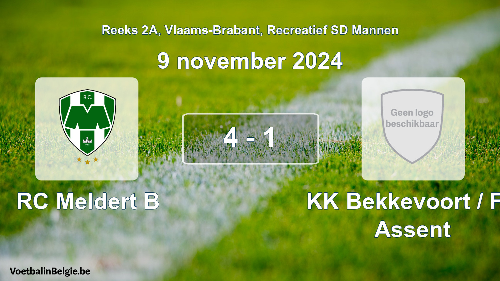 Gespeelde wedstrijd recreatiefvoetbal: RC Meldert B - KK Bekkevoort / FC Assent 4 - 1 (9 november 2024)