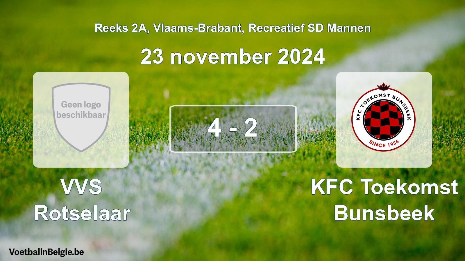 Gespeelde wedstrijd recreatiefvoetbal: VVS Rotselaar - KFC Toekomst Bunsbeek 4 - 2 (23 november 2024)