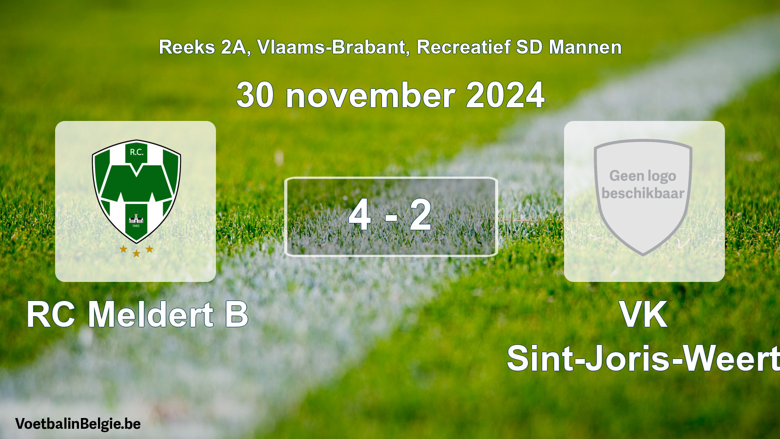 Gespeelde wedstrijd recreatiefvoetbal: RC Meldert B - VK Sint-Joris-Weert 4 - 2 (30 november 2024)