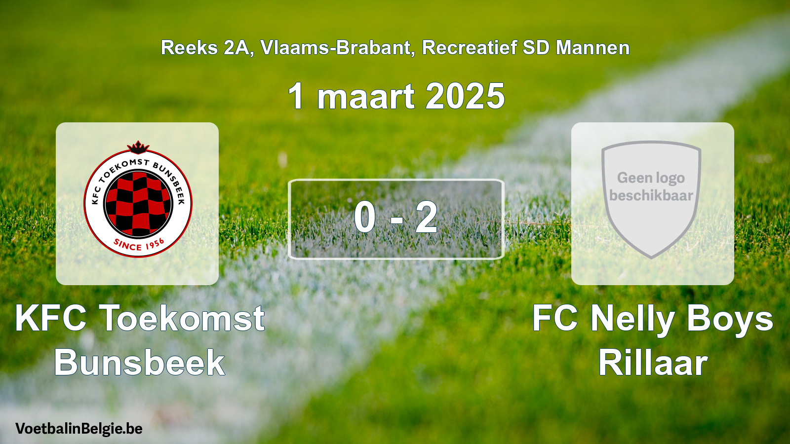 Gespeelde wedstrijd recreatiefvoetbal: KFC Toekomst Bunsbeek - FC Nelly Boys Rillaar 0 - 2 (1 maart 2025)