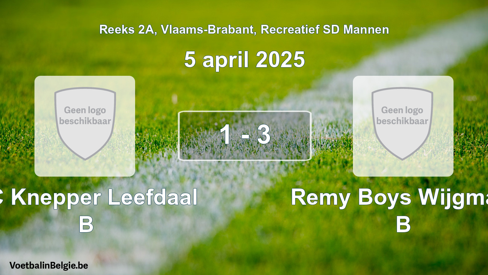 Gespeelde wedstrijd recreatiefvoetbal: FC Knepper Leefdaal B - Remy Boys Wijgmaal B 1 - 3 (5 april 2025)