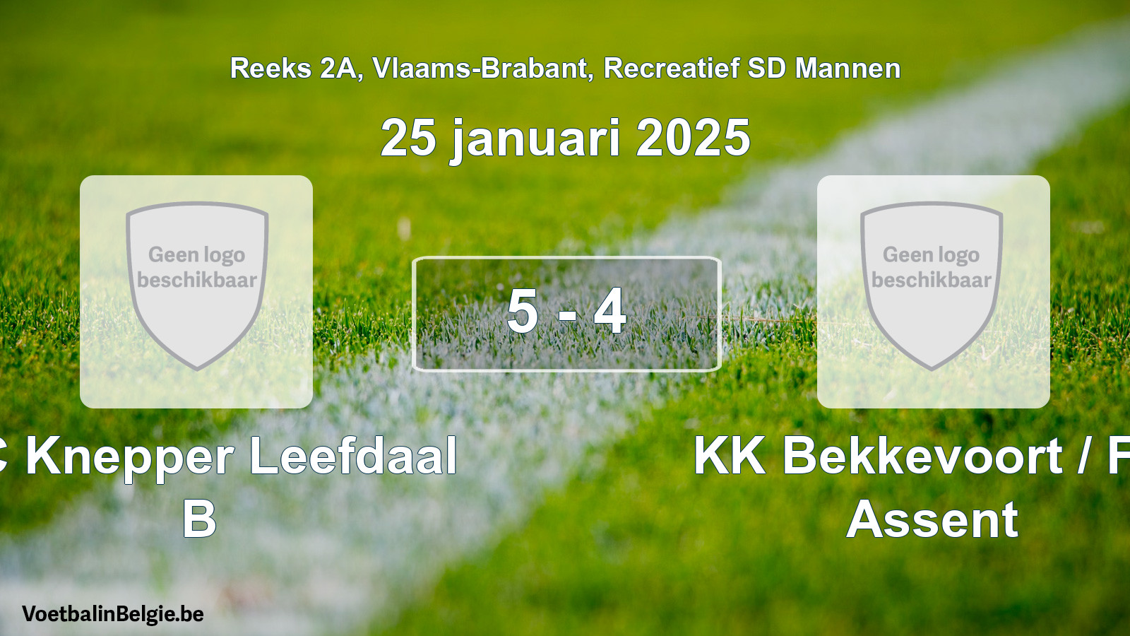 Gespeelde wedstrijd recreatiefvoetbal: FC Knepper Leefdaal B - KK Bekkevoort / FC Assent 5 - 4 (25 januari 2025)
