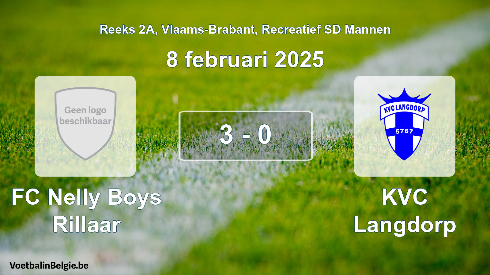 Gespeelde wedstrijd recreatiefvoetbal: FC Nelly Boys Rillaar - KVC Langdorp 3 - 0 (8 februari 2025)