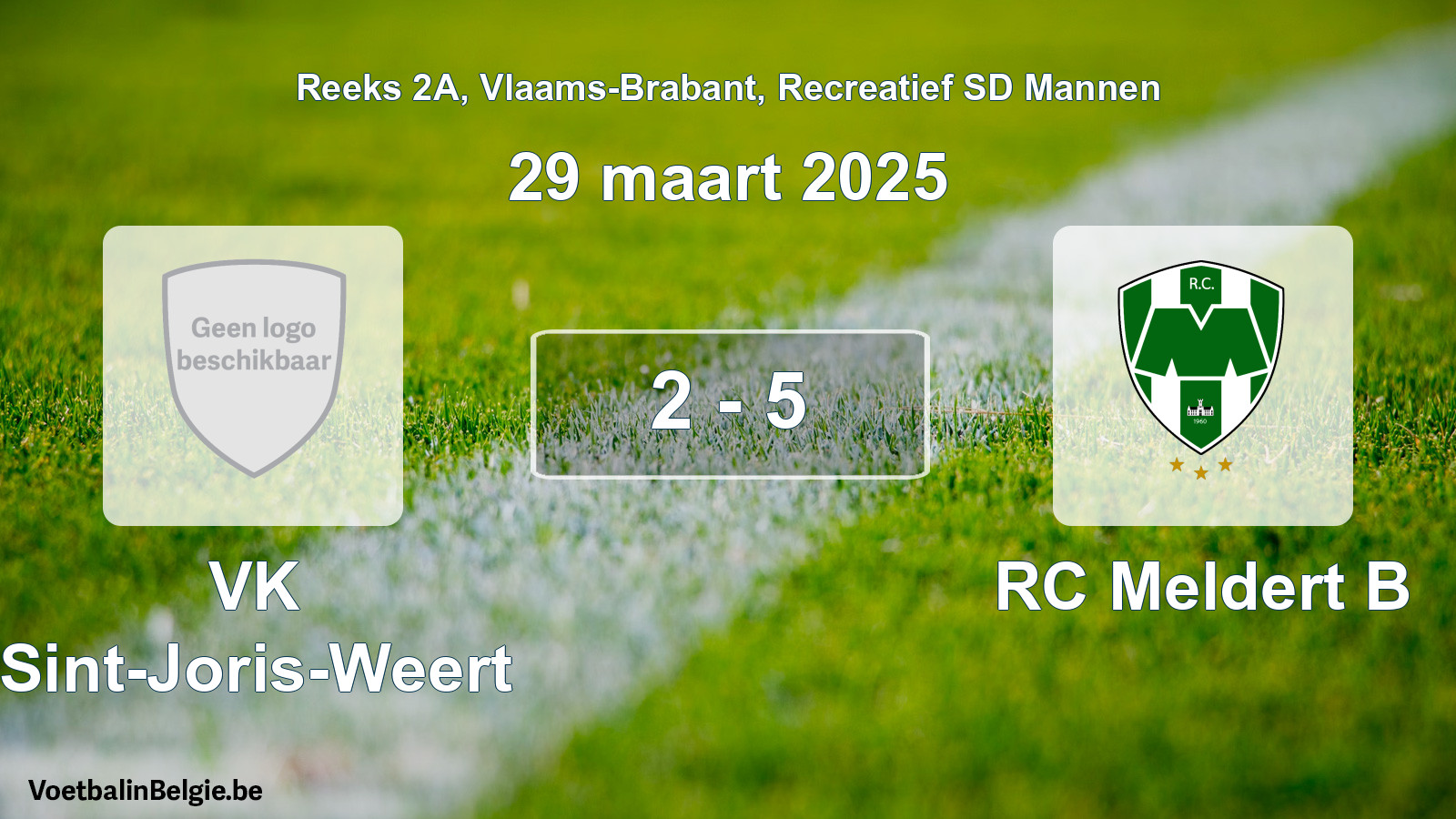 Gespeelde wedstrijd recreatiefvoetbal: VK Sint-Joris-Weert - RC Meldert B 2 - 5 (29 maart 2025)
