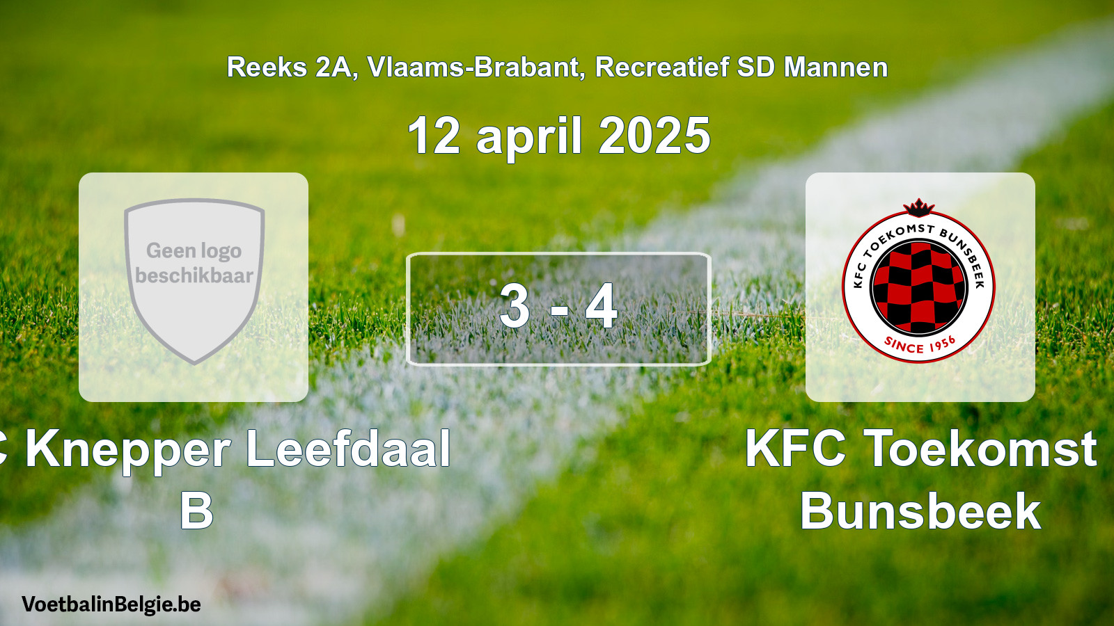 Gespeelde wedstrijd recreatiefvoetbal: FC Knepper Leefdaal B - KFC Toekomst Bunsbeek 3 - 4 (12 april 2025)