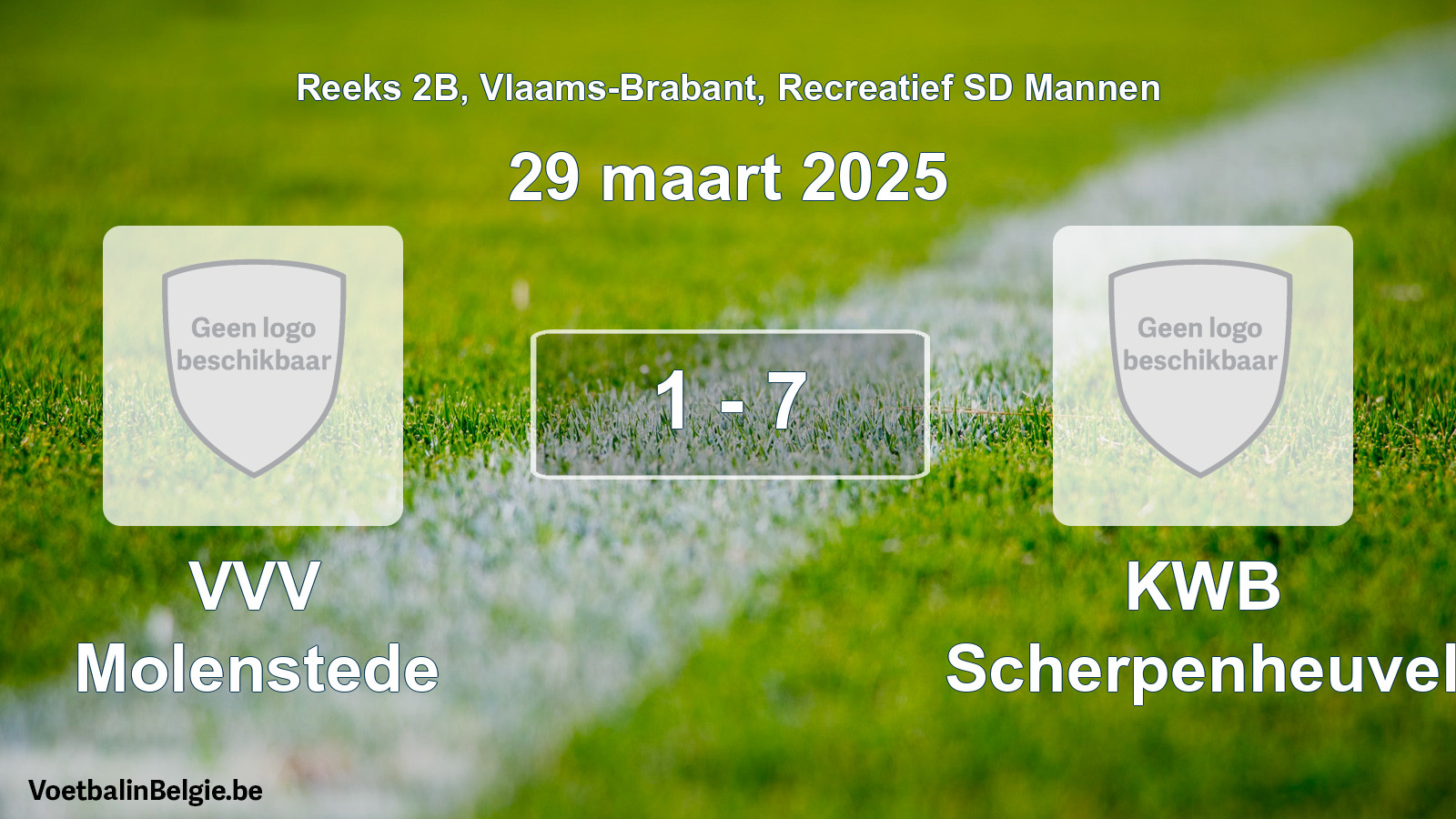 Gespeelde wedstrijd recreatiefvoetbal: VVV Molenstede - KWB Scherpenheuvel 1 - 7 (29 maart 2025)